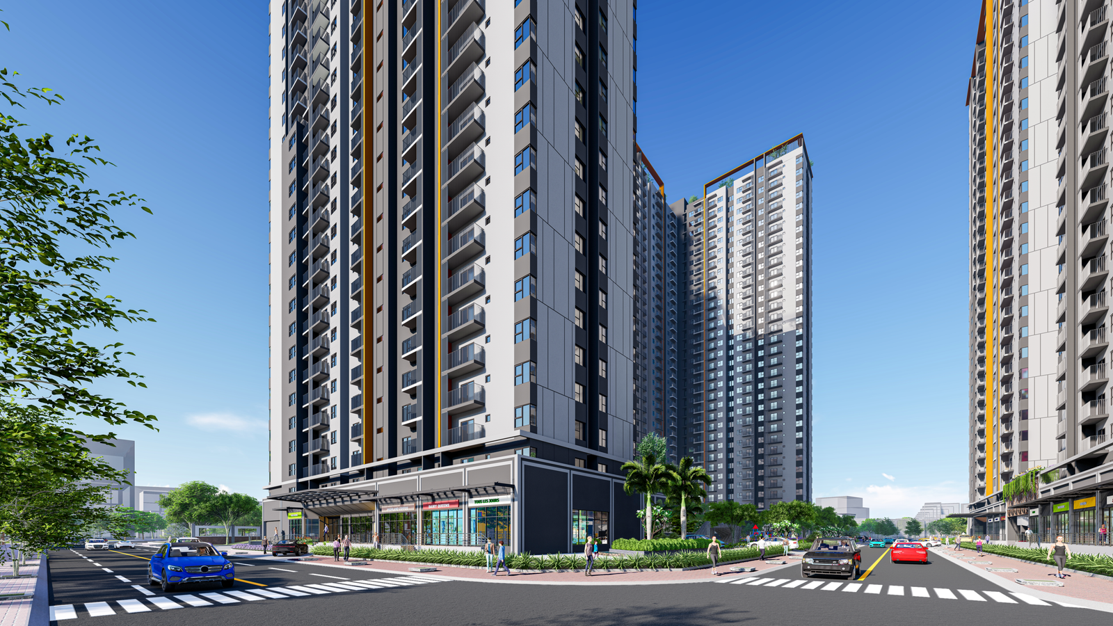 Phối cảnh khối đế thương mại của dự án NBB Garden III nhìn từ góc đường