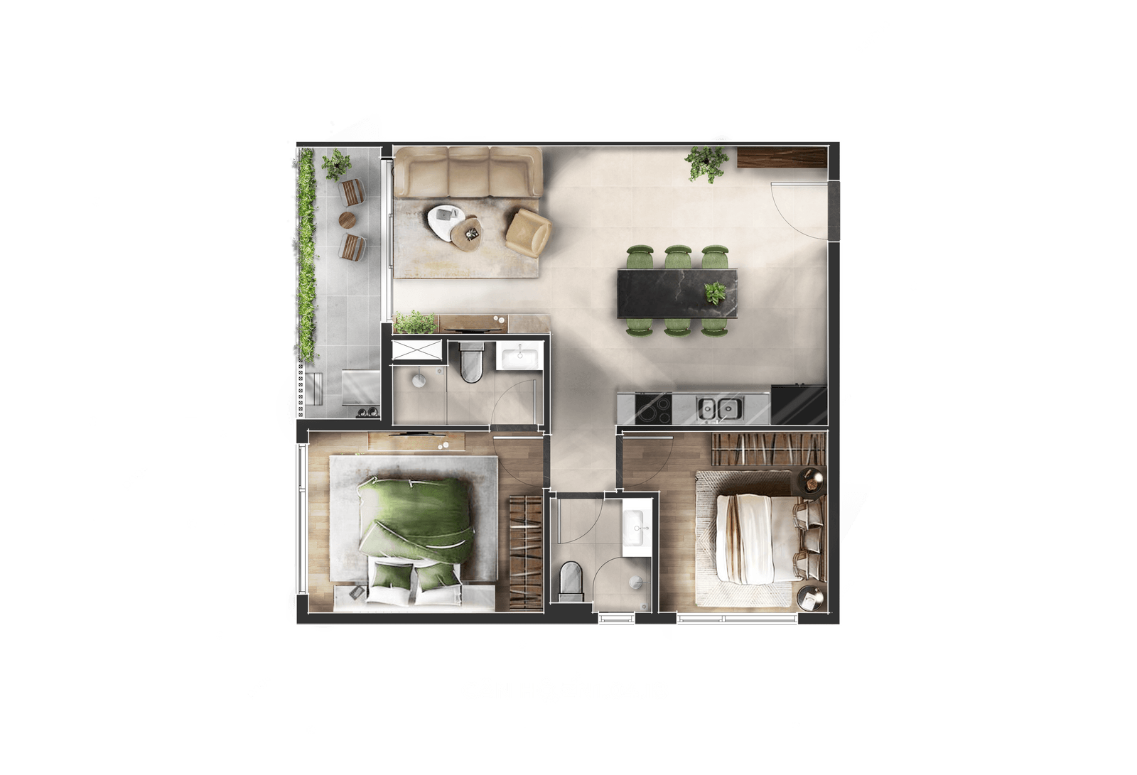 Layout căn hộ 1PN Zenia La Pura