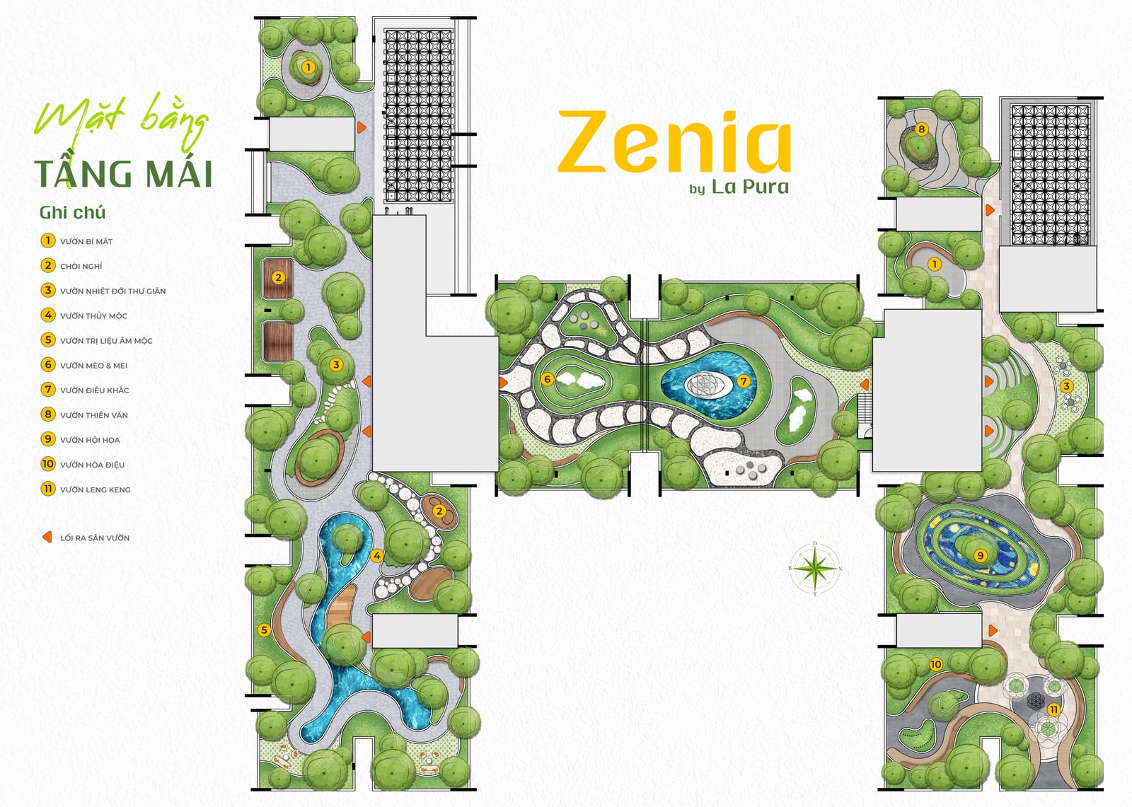 Zenia La Pura — Sơ đồ 11 khu vườn chủ đề — Tầng mái