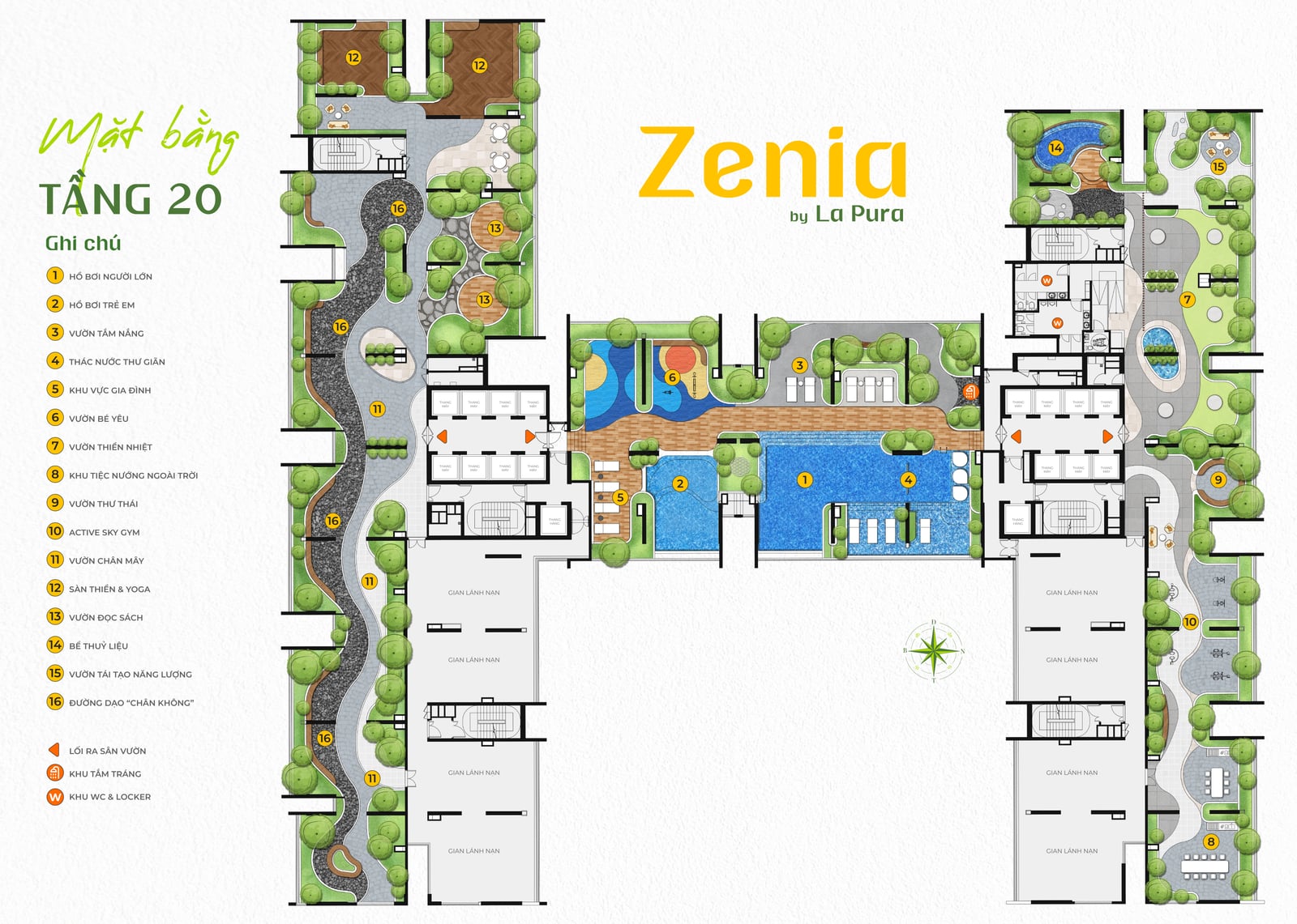 Mặt bằng tầng 20 tiện ích Zenia — dự án La Pura