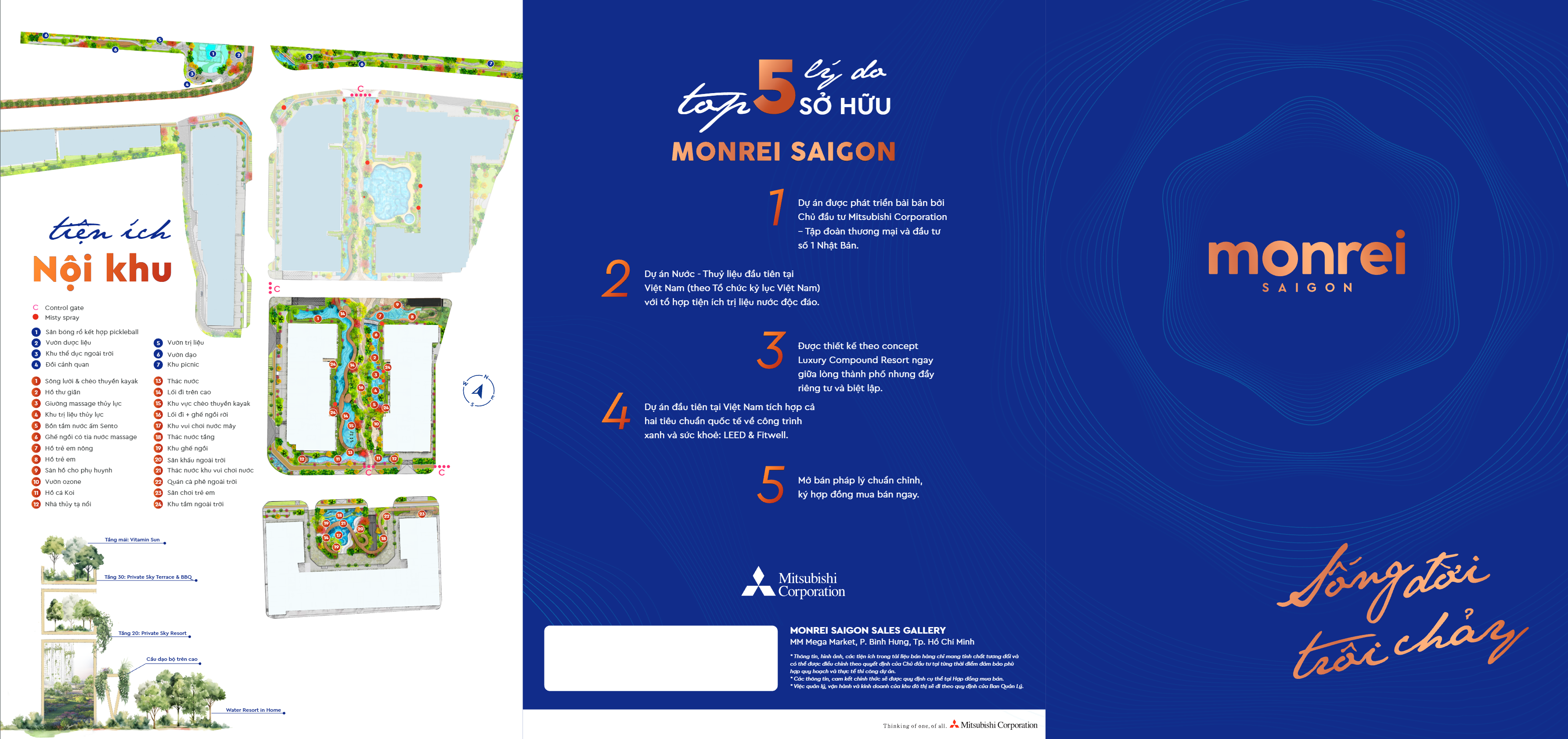 Tờ gấp Monrei Saigon — mặt bằng cảnh quan nội khu resort nước và 5 lý do sở hữu căn hộ nghỉ dưỡng chuẩn Nhật