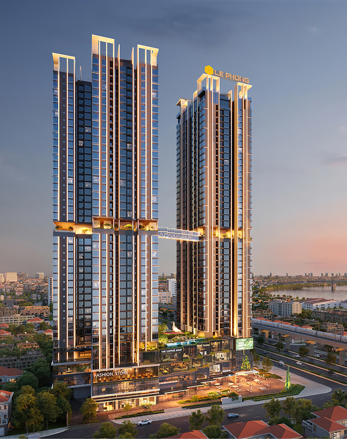 Phối cảnh minh hoạ khối tháp căn hộ The Emerald Boulevard nhìn từ trục đại lộ